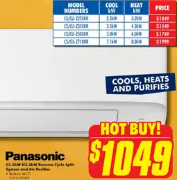 The Good Guys Panasonic C2.5kW H3.2kW Reverse Cycle Split System and Air Purifier offer