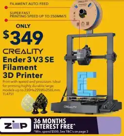 Jaycar Electronics CREALITY Ender 3 V3 SE Filament 3D Printer offer