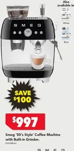 Harvey Norman Smeg '50's Style' Coffee Machine with Built-in Grinder. offer