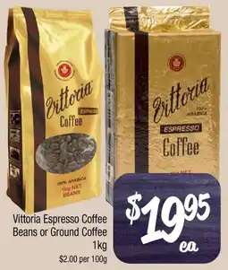 Vittoria Espresso Coffee Beans or Ground Coffee 1kg