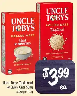 Farmer Jack's Uncle Tobys Traditional or Quick Oats 500g offer