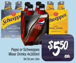 Farmer Jack's Pepsi or Schweppes Mixer Drinks 4x300ml offer