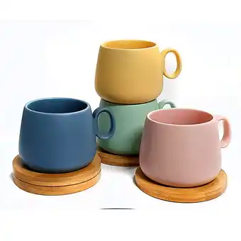 Harris Scarfe Coffee culture matte colours 250ml coffee & tea cup with coasters offer