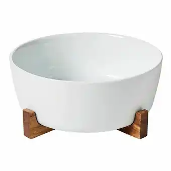 Soren acacia servingware large ceramic bowl with stand