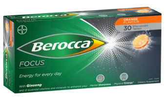 Berocca focus energy vitamin with ginseng orange 30 effervescent tablets