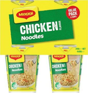 IGA Maggi Chicken or Beef Cup Noodles 4 Pack offer