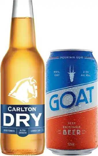 IGA Carlton Dry or Goat Lager 24 Pack offer