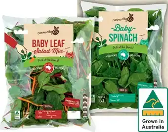 IGA Community Co Baby Spinach Big Bag 280g or Baby Leaf Salad Mix 300g offer