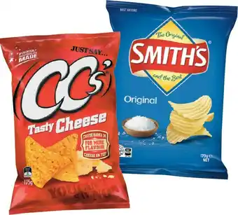 IGA CC's or Smiths Crinkle Cut Chips 150-175g Selected Varieties offer