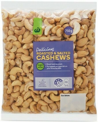 Woolworths Woolworths Roasted or Roasted & Salted Cashews 750g Pack offer