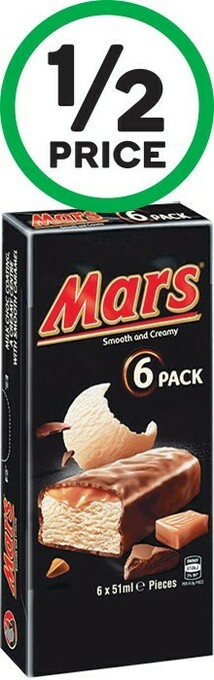 Mars or Snickers Bars 306-318ml Pk 6 or M&M’s Cones 512ml Pk 4 – From the Freezer