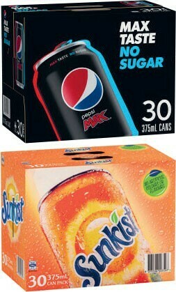 Coles Pepsi Max, Solo or Sunkist Soft Drink 30x375mL offer
