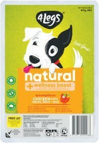 Coles 4 Legs Natural + Wellness Boost Meatballs Dog Food Tray 870g offer