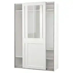 IKEA Pax / grimo Wardrobe with sliding doors, white/clear glass white, 150x66x236 cm offer