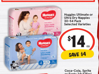 IGA Huggies Ultimate or Ultra Dry Nappies 30-54 Pack Selected Varieties offer