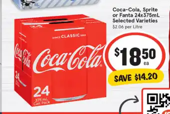 IGA Coca-Cola, Sprite or Fanta 24 x 375mL Selected Varieties offer
