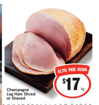 IGA Champagne Leg Ham Sliced or Shaved per kg offer