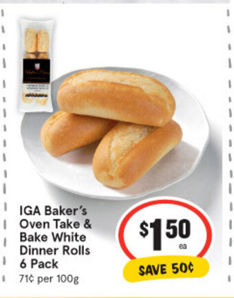 IGA IGA Baker's Oven Take & Bake White Dinner Rolls 6 Pack offer