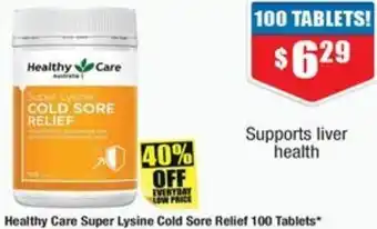 Chemist Warehouse Healthy Care Super Lysine Cold Sore Relief 100 Tablets offer