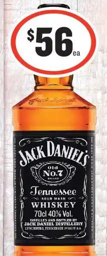 IGA Liquor JACK DANIEL'S Tennessee WHISKEY 70cl 40% Vol. offer