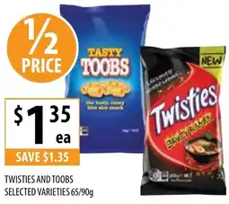 Supabarn TWISTIES AND TOOBS SELECTED VARIETIES 65/90g offer