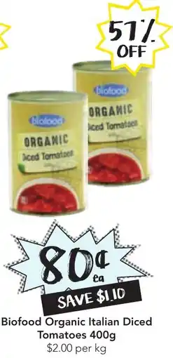 Drakes Biofood Organic Italian Diced Tomatoes 400g offer