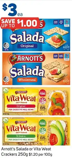 Foodland Arnott's Salada or Vita Weat Crackers 250g offer