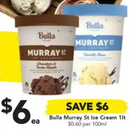Drakes Bulla Murray St Ice Cream 1lt offer