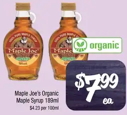Maple Joe's Organic Maple Syrup 189ml