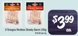 Farmer Jack's D'Orsogna Rindless Streaky Bacon 200g offer