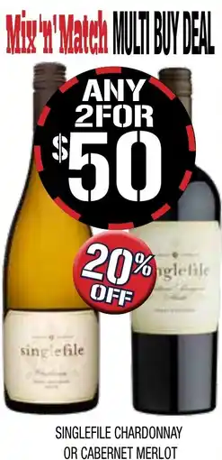 Farmer Jack's SINGLEFILE CHARDONNAY OR CABERNET MERLOT offer