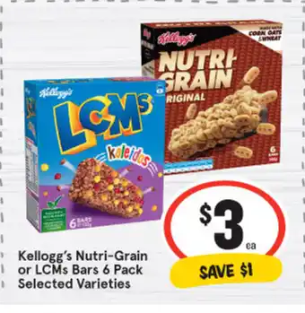 IGA Kellogg's Nutri-Grain or LCM's Bars 6 Pack Selected Varieties offer