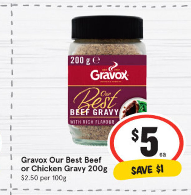 Gravox Our Best Beef or Chicken Gravy 200g offer at IGA