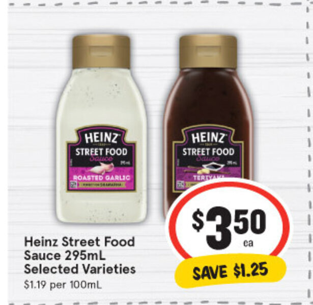 Heinz Street Food Sauce 295mL Selected Varieties offer at IGA