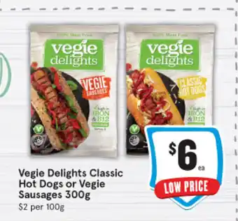 IGA Vegie Delights Classic Hot Dogs or Vegie Sausages 300g offer