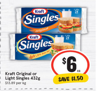 IGA Kraft Original or Light Singles 432g offer