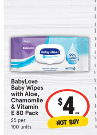 IGA BabyLove Baby Wipes with Aloe, Chamomile & Vitamin E 80 Pack offer