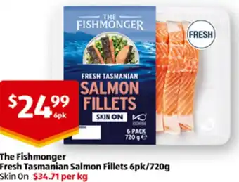 ALDI SALMON FILLETS Fresh Tasmanian Salmon Fillets 6pk/720g offer