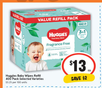 IGA Huggies Baby Wipes Refill 400 Pack Selected Varieties offer