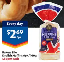 ALDI Bakers Life English Muffins 6pk/400g offer
