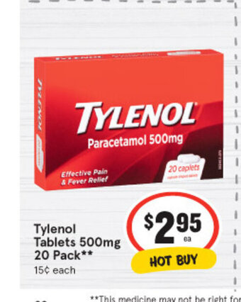IGA Tylenol Tablets 500mg 20 Pack offer