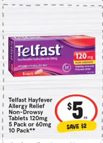 Telfast Hayfever Allergy Relief Non-Drowsy Tablets 120mg 5 Pack or 60mg 1 Pack
