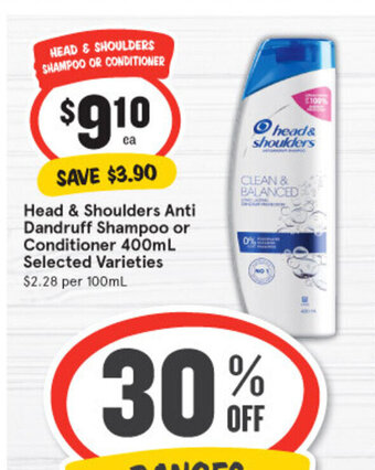 IGA Head & Shoulders Anti Dandruff Shampoo or Conditioner 400ml offer