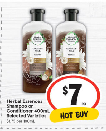 IGA Herbal Essences Shampoo or Conditioner 400ml offer