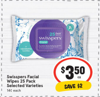 IGA Swisspers Facial Wipes 25 Pack offer
