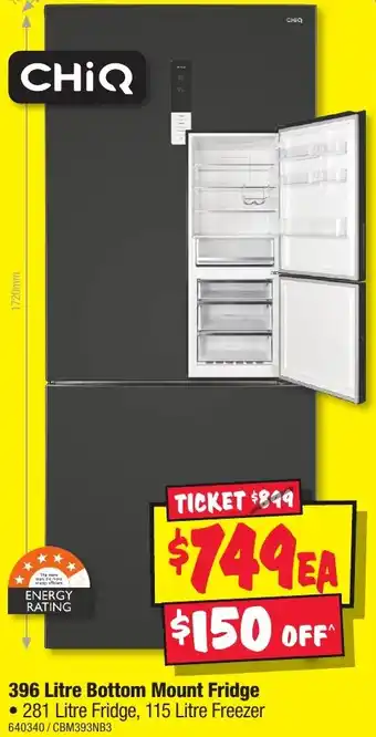 JB Hi-Fi CHIQ 396 Litre Bottom Mount Fridge offer