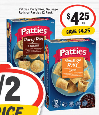 IGA Patties Party Pies , Sausage Rolls or Pasties 12 Pack offer