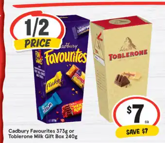 IGA Cadbury Favourites 373g or Toblerone Milk Gift Box 240g offer