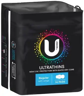 IGA U By Kotex Ultrathins Pads 12‑14 Pack Selected Varieties offer