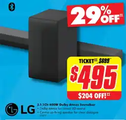 The Good Guys LG 3.1.1Ch 400W Dolby Atmos Soundbar offer